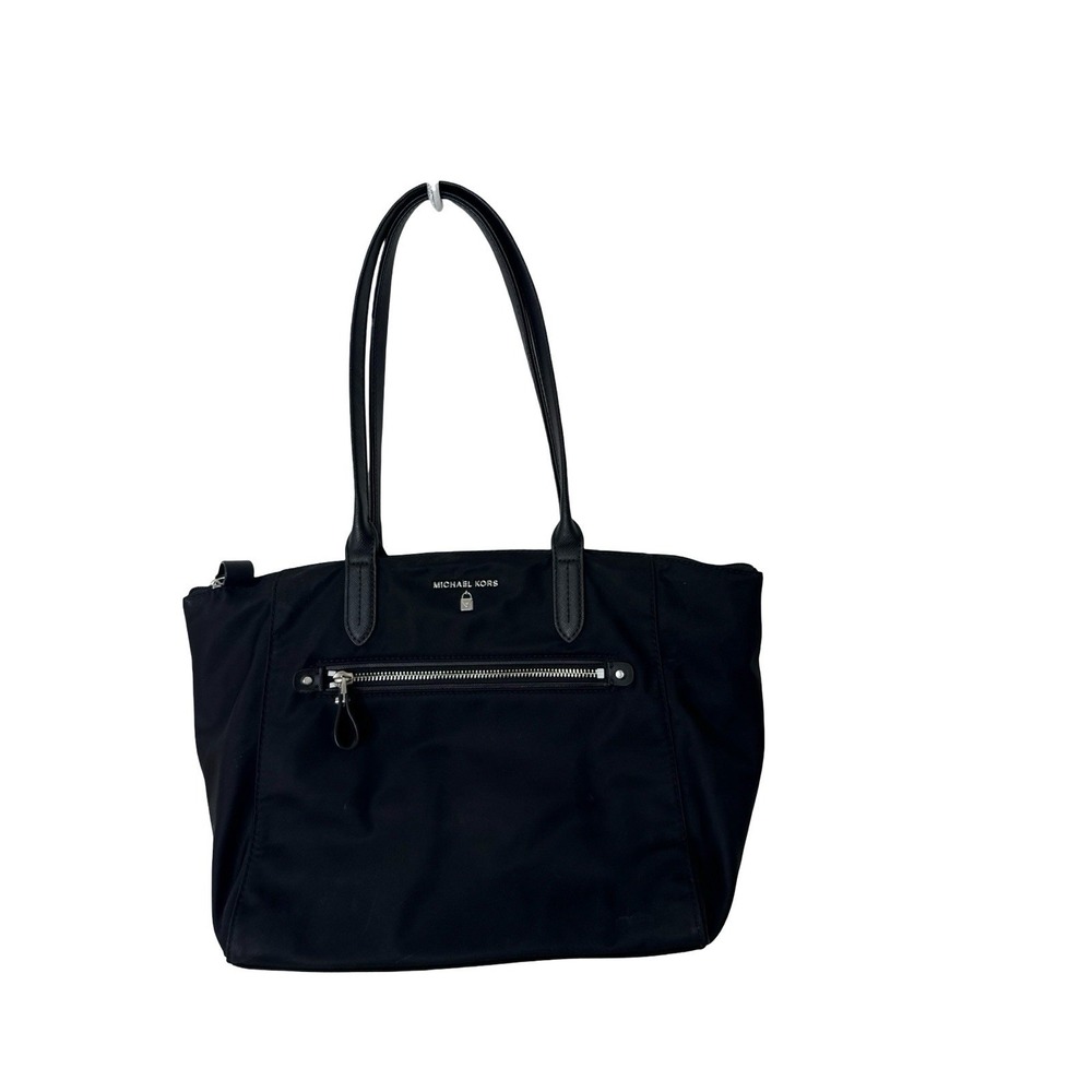 MICHAEL KORS "Kelsey" Black Nylon Zip-Top Tote Shoulder Bag